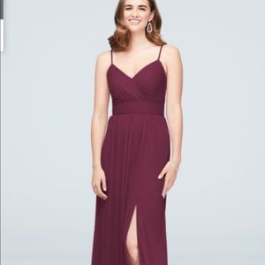 Spaghetti Strap Ruched Waist Mesh Bridesmaid Dress